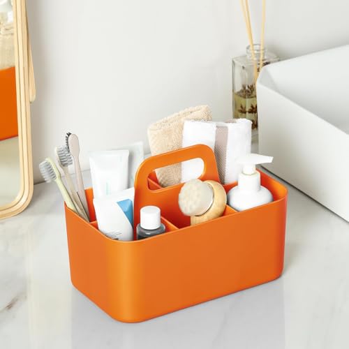 Multiuse Caddy Organizer with Handle, Portable Divided Plastic Tote Bin - Art Craft, Stationary Pen Marker Crayon, Makeup Hair Supplies Storage - Bathroom, Classroom, Dorm, Office, Desk Holder -Orange - color: Orange