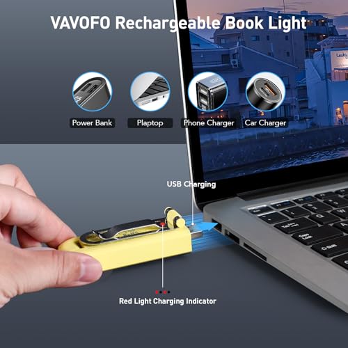 VAVOFO USB Rechargeable Book Light, Bookmark Clip on LED Reading Light - color: Yellow