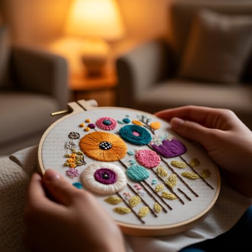 Embroidery Kit for Beginners & Adults Starter Kit, Cross Stitch Kits,DIY Hand Embroidery Needlepoint Set with Hoop, Pre-Printed Fabric, Threads and Instructions (Flower-3) - color: Flower-3