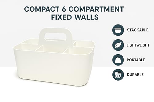 2 Pack Small 6 Compartment Multiuse Caddy Organizer with Handle Art Craft Supplies, Office, Desk, Stationery Pen Holder Stackable- Made In USA (Mint/Ivory) - color: Mint / Ivory