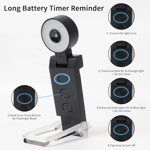 Book Light, USB Rechargeable Clip-On Reading Light with Timer - color: Black, size: Round