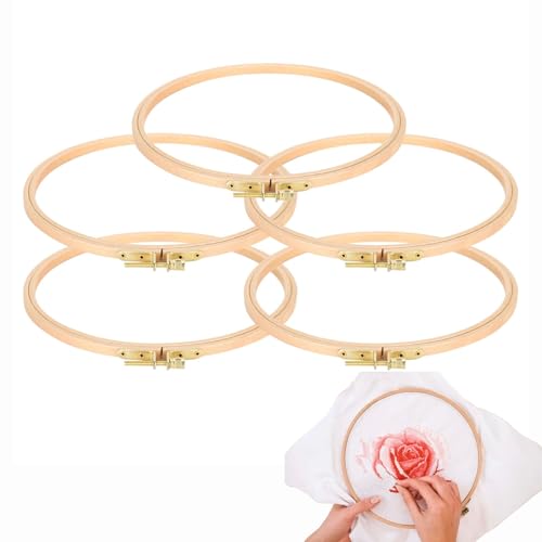 5 Pieces 7.5 Inch Embroidery Hoops, Round Cross Stitch Hoop Rings Wooden Embroidery Frames Wood Circle Display Frame for Art Craft Sewing and Hanging Ornaments
