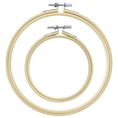 2 PCS Embroidery Hoops, 4" and 6" Bamboo Cross Stitch Hoops Set Adjustable Frame Hoop for Embroidery, Cross Stitch, Art Craft Sewing, and DIY Decoration