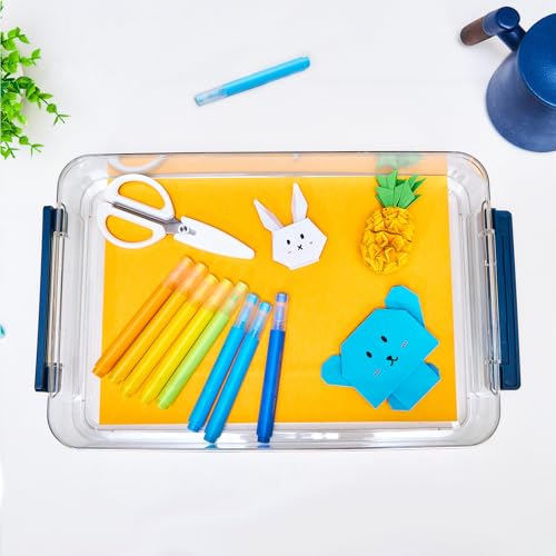 CATOOMUU 16-Pack 9x13 Shallow Flat Clear Plastic Storage Boxes - color: Large-Blue-16packs