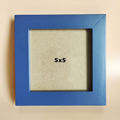 5x5 Picture Frames Blue Solid Wood Frame, Plastic Panel (Film Needs to be Removed) Table or Wall.Front Window Opening 4.5x4.5 inch. - color: Blue, size: 5x5