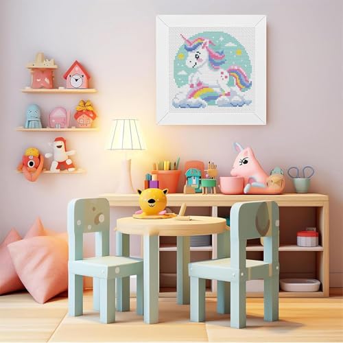 Rainbow Horse Stamped Cross Stitch Kits for Adult Beginner with Frame - color: Rainbow Animals
