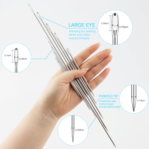 10 Pcs Professional Upholstery Needle, Long Sewing Needles 3"/4"/5"/6"/7"/8"/10"/12" Length, Large Eye Long Straight Upholstery Hand Needles for Home Quilting, Stitching, Crafting