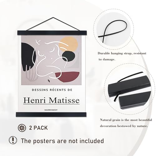 2 Pack Magnetic Poster Hanger Frame, 19x19 19x13 19x25 Light Wood Wooden Magnet Canvas Artwork Print Dowel Poster Hangers Frames Hanging Kit (Black, 19", 2 Packs) - color: Black, size: 19 inch(2 Pack)