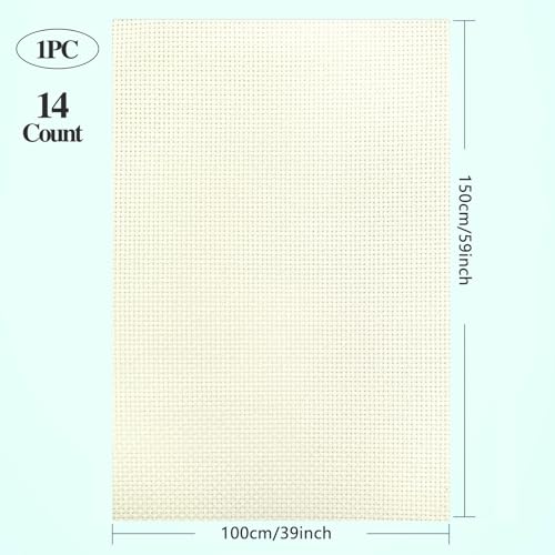 14-Count Cream Aida Cloth - 100x150cm Pre-Cut 100% Cotton Evenweave Fabric with Stiffened Finish (No Hoop Needed) - color: Cream
