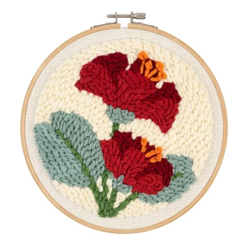 Meoe&heome Punch Needle Kit for Beginners, DIY Embroidery Set with 20+ Patterns(Red Peony) - color: Red Peony