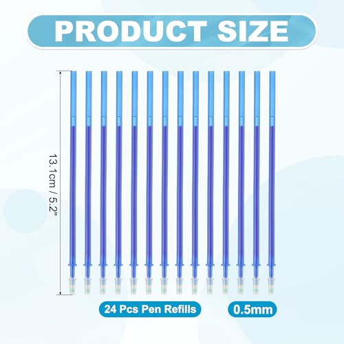 PATIKIL 24 Pcs Erasable Gel Pens Refills, 0.5mm Heat Erasable Pens Refills for Fabric Disappearing Ink Fabric Marking Pen for Sewing Quilting Writing, Blue Ink - color: Blue