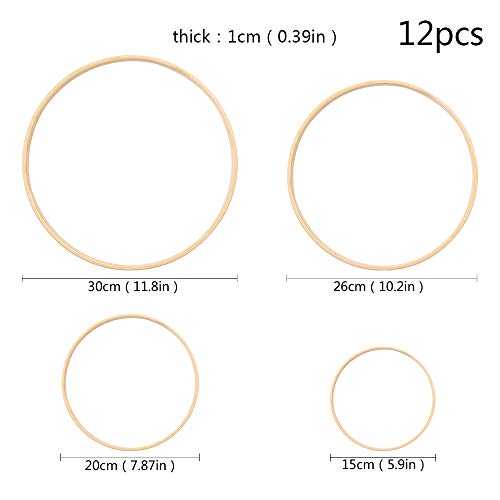12pcs 4Sizes (6/8/10/12 inch) Wooden Bamboo Floral Hoop Wreath Macrame Craft Dream Catcher Hoops Rings for DIY Weddding Wreath Decor, Macrame Dreamcatcher, Wall Hanging Crafts - size: 6/8/10/12inch - 12pcs