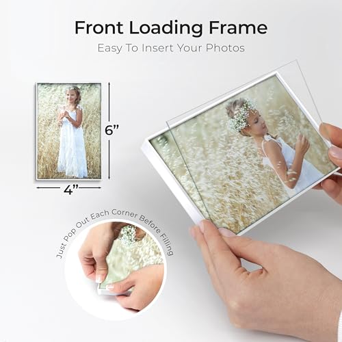 Mantello Front Loading White 4x6 Picture Frame - 4 x 6 Frame For Tabletop or Wall Decor - 4 by 6 White Picture Frames- 6 PACK - color: White, size: 4x6 - 6 Pack