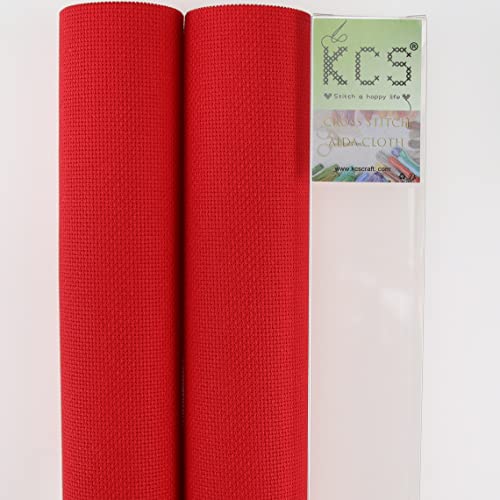 KCS 2 pc of 15" x 18" Counted Cross Stitch Cotton Aida Cloth Needlework Fabric (Red, 18CT) - color: Red, size: 18CT