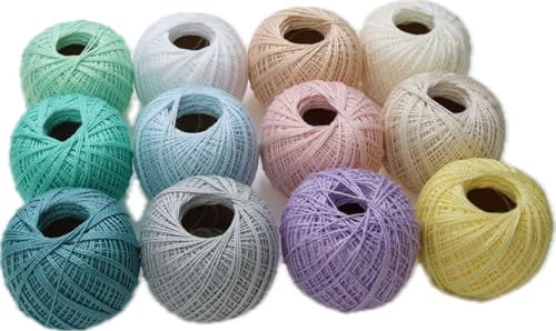 KCS Mercerized Pearl Cotton Thread Size 8 Crochet Needlework Embroidery Threads Ball (12, 12balls18) - color: 12balls18