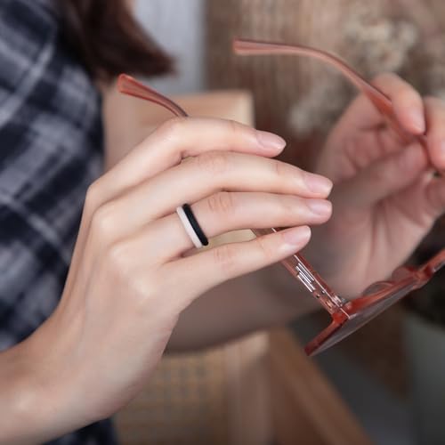 Egnaro Women's Silicone Wedding Ring 2.5mm Wide 1.8mm Thick Rubber Band Set - color: A2-Black, Light Green, Light Pink, Light Purple, White