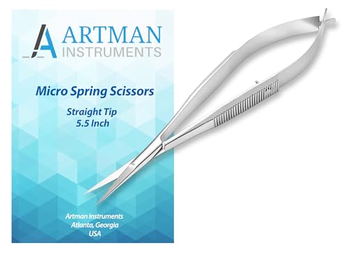 ARTMAN INSTRUMENTS Micro Scissors - 5.5" Straight Tip Castroviejo Eyebrow Trim Scissors - Spring Action, Extra Sharp, for ENT, Eye, Skin, Dental, and Veterinary Surgery