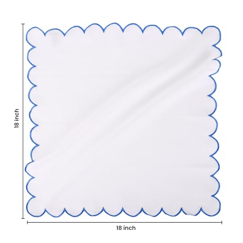 NATURALCRAFT Scalloped Cloth Napkins 18x18 in - White Edges Light Blue - color: Sl-white Napkin - Light Blue Edges, size: 18" x 18" (Set of 6)