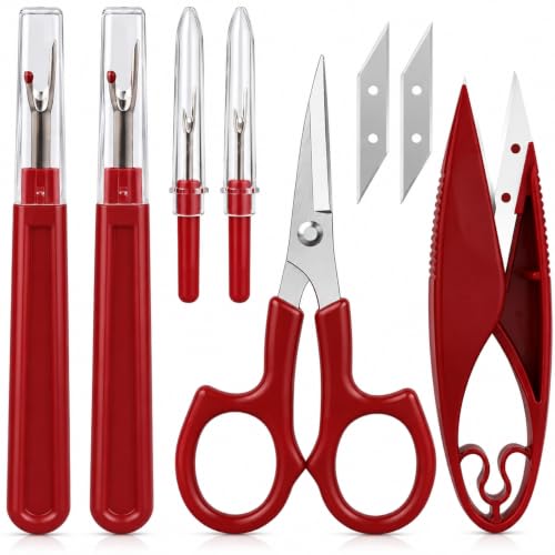 Sewing Seam Ripper Tool,Stitch Remover and Thread Cutter with 2Big+2Small Seam Rippers,1 Pack Thread Snips,1Pack 5”Scissor - color: Classic Red