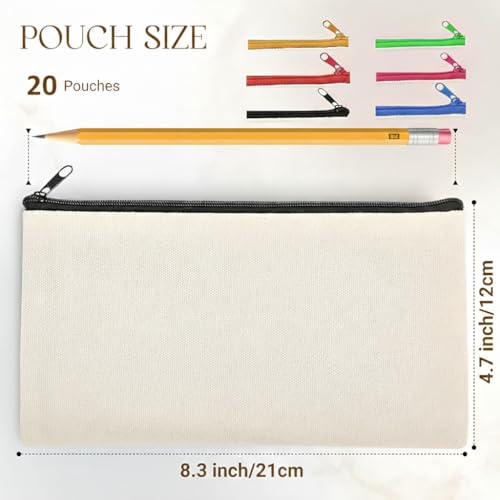 20pcs Blank canvas Zipper Pouch Makeup Bags Bulk, Smooth Zipper Pencil Case