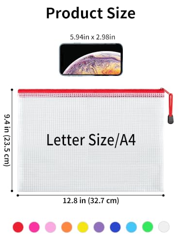 JARLINK A4 20pcs Mesh Zipper Pouch Bag, Waterproof Zipper Pouch for Storage - size: A4-20pcs-Assorted