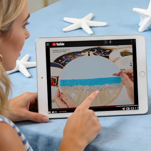Embroidery Kit for Beginner Adults, Stamped Cross Stitch kits for Adults Beginners, Ocean Hand Embroidery Starter Needlepoint Kit, 2 Set Embroidery Supplies, 2 Hoops (Attached Teaching Video QR Code) - color: Beach, size: 8inch