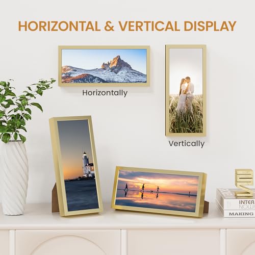 4x9 Aluminum Metal Picture Frame,Tempered Glass Gold Photo Frame 4x9 for Family Photo,Posters,Art,Document to Wall Mount Horizontally or Vertically - size: 4x9