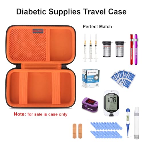 Elonbo Diabetic Supplies Travel Case for Glucose Meter Diabetes Testing Kit - color: Black+ Inside Orange