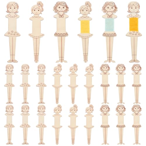 PH PandaHall 3 Style 24pcs Wooden Floss Bobbins Embroidery Bobbins Wood Thread Winding Boards Human Shaped Thread Organizer Cross Stitch Bobbin for Sewing Storage Embroidery Crafting DIY Projects