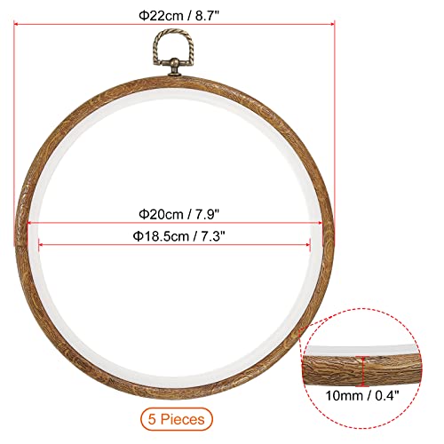 PATIKIL 5 Pieces 8 Inch Embroidery Hoops Frame Round Imitated Wood Circle Cross Stitch Hoop Ring for Embroidery Art Craft Handy Sewing Decoration - size: 8 Inch