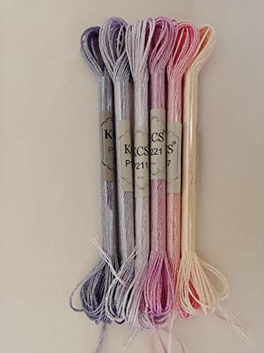 KCS 6-Strand Cross Stitch Metallic Variegated Pearl Shiny Embroidery Floss (6 skeins, Solid Color 9) - color: Solid color 9