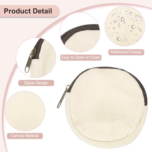uxcell Mini Canvas Coin Purse Pouch, 3.9" Blank Round Mini Coin Wallet Small Change Purses Portable Organizer Bags with Zipper for Women Men Home DIY, Beige - color: Beige
