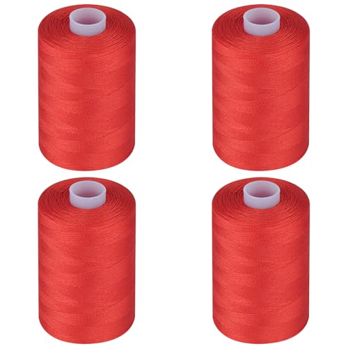 Simthread All Purpose Sewing Thread, 4 Spools Each 1000 Yards of Polyester Threads for Sewing Machine, Sewing Machine Supplies for Beginners, Hand Stitching, Quilting, Serger (Red) - color: Red