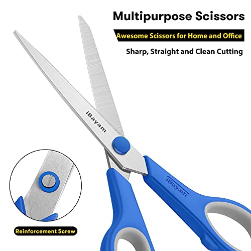 iBayam 8.5" Household Scissors All Purpose 3 Pack, Red Black Blue Scissors - color: Red, Black, Blue, size: 3-Pack