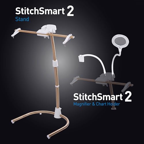 Daylight Company Stitchsmart Stand, Adjustable Embroidery Hoop Stand, Rotated Cross Stitch Stand, Hoop Holder, Hands Free Needlework Stand for Art Craft Sewing Projects,White - color: Stitchsmart Stand 2