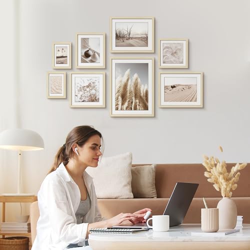 ArtbyHannah Gallery Wall Frame Set, 8 Pack Beige Picture Frames, Large - color: Beige, size: Large