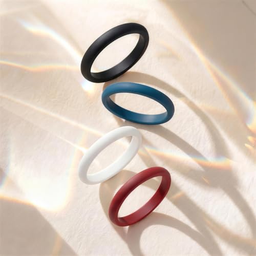 Egnaro Women's Silicone Wedding Ring 2.5mm Wide 1.8mm Thick Rubber Band Set - color: SETQ-Black, White, Navy Blue, Chestnut