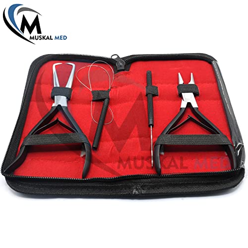 Professional Hair Extension & Beading Tool Kit Remove Plier Set for beads (4 Piece) I-Link Micro Ring Loop Needle Pulling Hook Threader Wire for Silicone Rings (Black) - color: Black