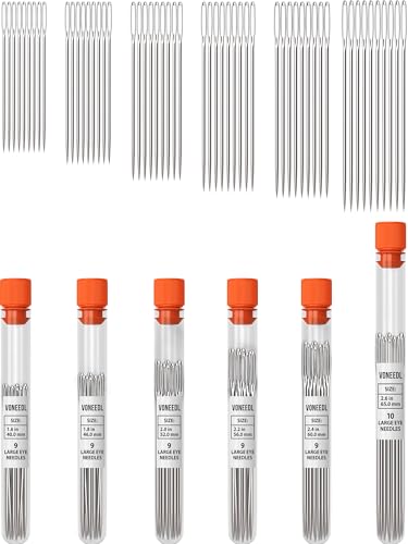 VONEEDL 55 PCS Large Eye Sharp Needles - Easy to Thread Big Eye Sewing Needles, Embroidery Needles (6 Sizes) - size: 55 Needles