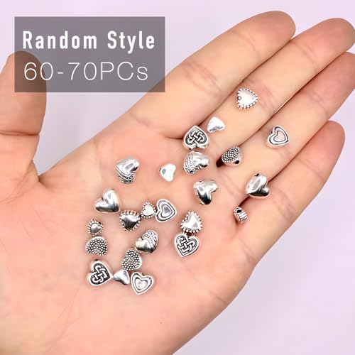 stino Silver Metal Spacer Beads for Jewelry Making, Heart Butterfly Flower Fish Beads for Bracelet Necklace Earrings,Jewelry Findings & Supplies, 50g (Heart (60pcs)) - color: Heart (60pcs)