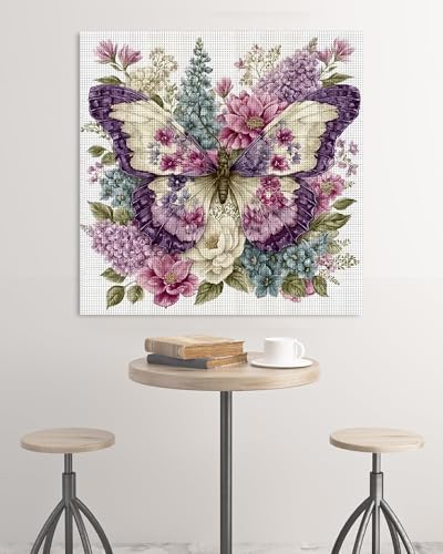 askkqtx Butterfly Stamped Cross Stitch Kits for Adults 14x14 Inch - color: Butterfly-XJ005