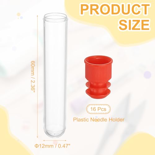 PATIKIL 2.4" Length Plastic Sewing Needle Storage Holder, 16 Pcs Portable Embroidery Needle Clear Pin Toothpick Storage Tubes Case for Craft Knitting, Red - color: Red, size: 2.4"