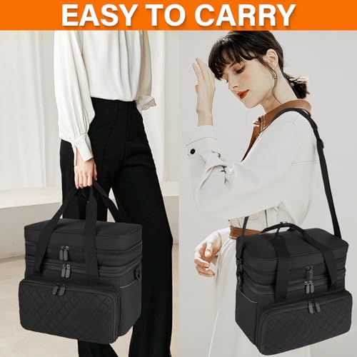 Double Layer Sewing Organizer Bag with Shoulder Strap, Black - color: Black