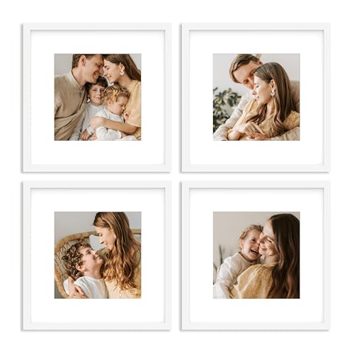An&He 12x12 Picture Frames Set of 4, Displays 8x8 with Mat or 12x12 Without Mat Photos, Square Collage Wall Decor for Gallery, Wall Decor, White - color: White-4, size: 12x12