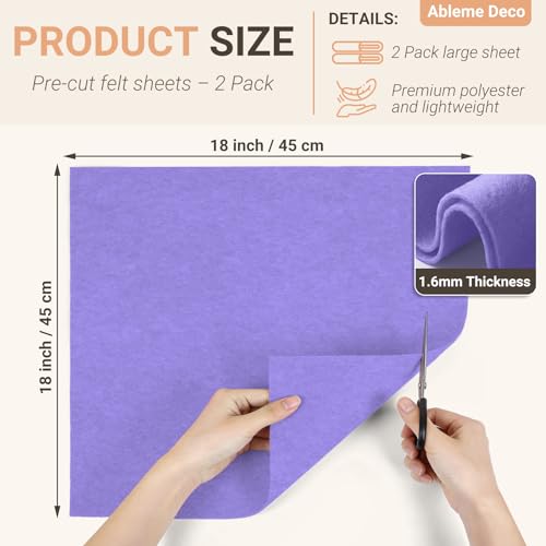 Felt Fabric Sheets 18" x 18" (2 Pack) 1.6mm Soft Craft Felt, Lavender - color: Lavender