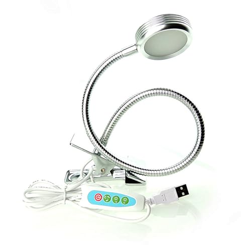 QUANS 3 Color Dimmable LED Clip On Light Silver Gooseneck Desk Reading Lamp - color: Silver (3 Color) Dimmable