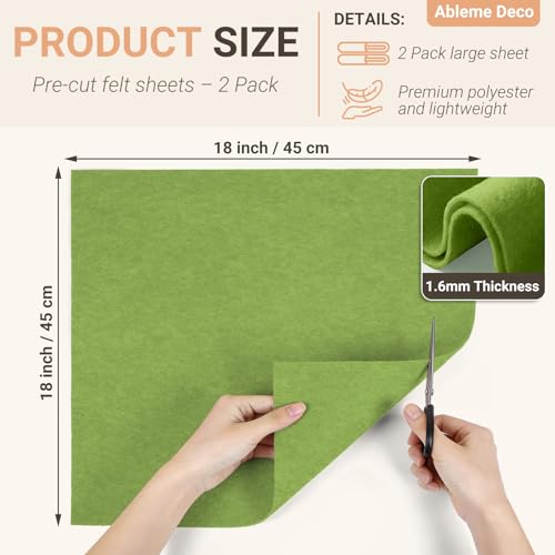Moss Green Felt Fabric Sheets 18" x 18" (2 Pack) 1.6mm Soft Craft Felt - color: Moss Green
