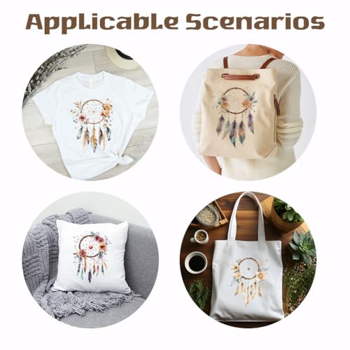 SUPERDANT 4 PCS Dreamcatcher Heat Transfer Floral Feather Iron on Transfers Plastic Patches Stickers Set Clothing Iron on Decals for T-Shirt Canvas Bags Jackets DIY Crafts 25x25CM - style: Dreamcatcher