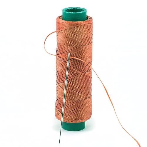 Waxed Thread, Strong Thread for Leather, Upholstery, Shoe, Bag, incl. Needle (Colour: Brown) - color: Brown