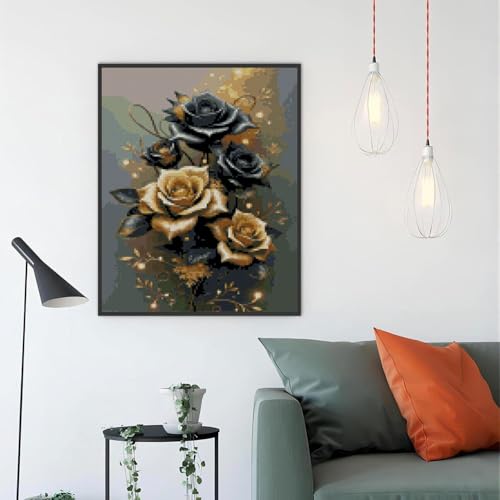 MYBISYMQQ Stamping Cross Stitch Kit Flowers, Counting Cross Stitch Kit for Adult Beginners, Full Line DIY Cross Stitch Stitching Kit for Home Decor Cross Stitch Patterns 15.7x11.8inches - color: D067